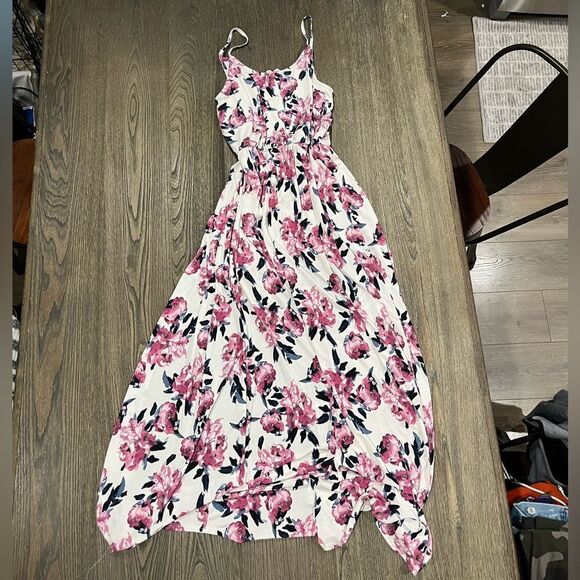 Peach Love California Romper Duster Back Floral Pattern Sleeveless Pink White M - Picture 9 of 9